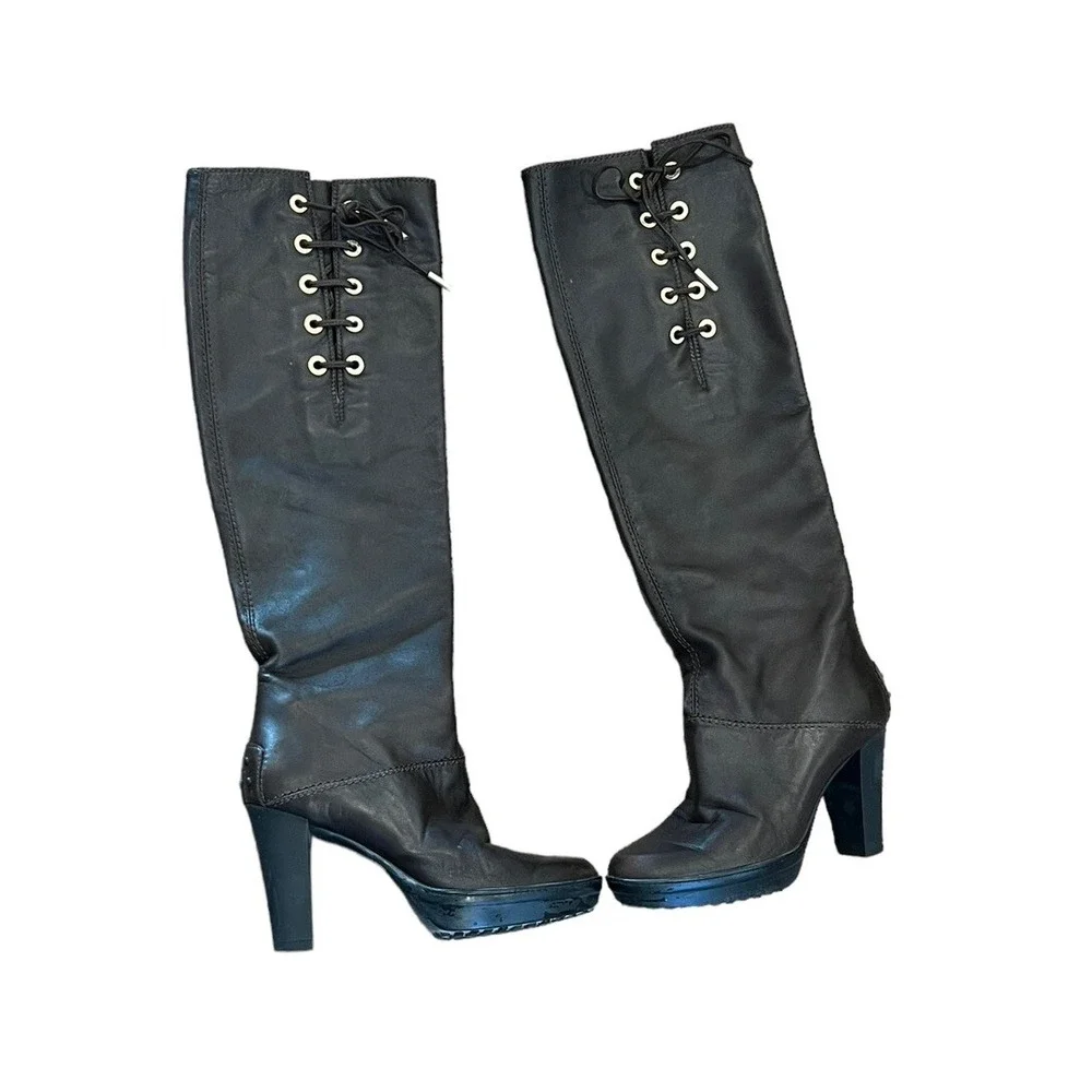 TOD'S Women's Brown Leather Knee High Tall  Riding  Boots Size 35.5 $920 Italy